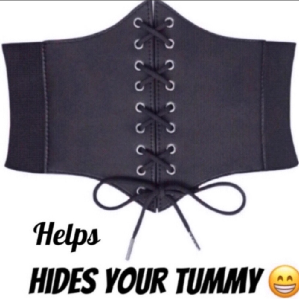 2/$64 Black Lace Up Corset Elastic Waist Wide Belt